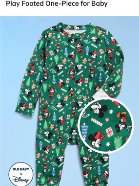 Old Navy x Disney Minnie Mouse Green Baby Footed One-Piece 0-3mos